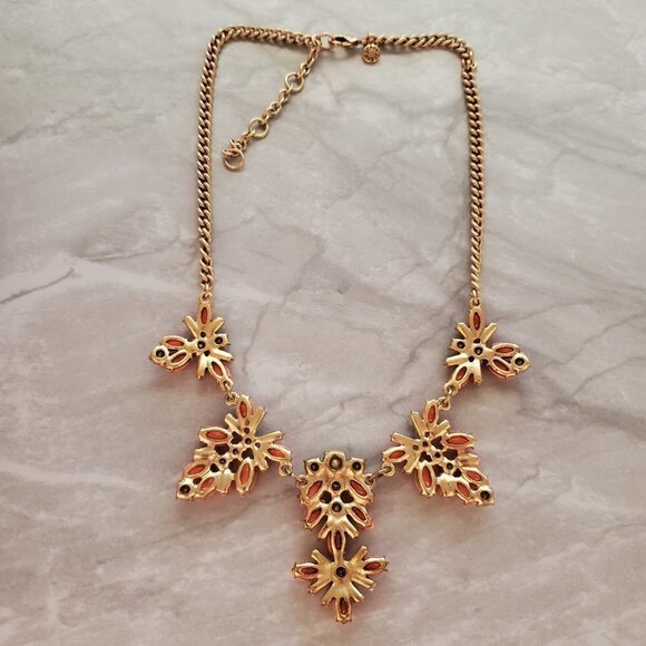 🧡 J.Crew Orange Iridescent Rhinestones Crystal Cluster Statement Necklace 🧡 - Picture 8 of 15